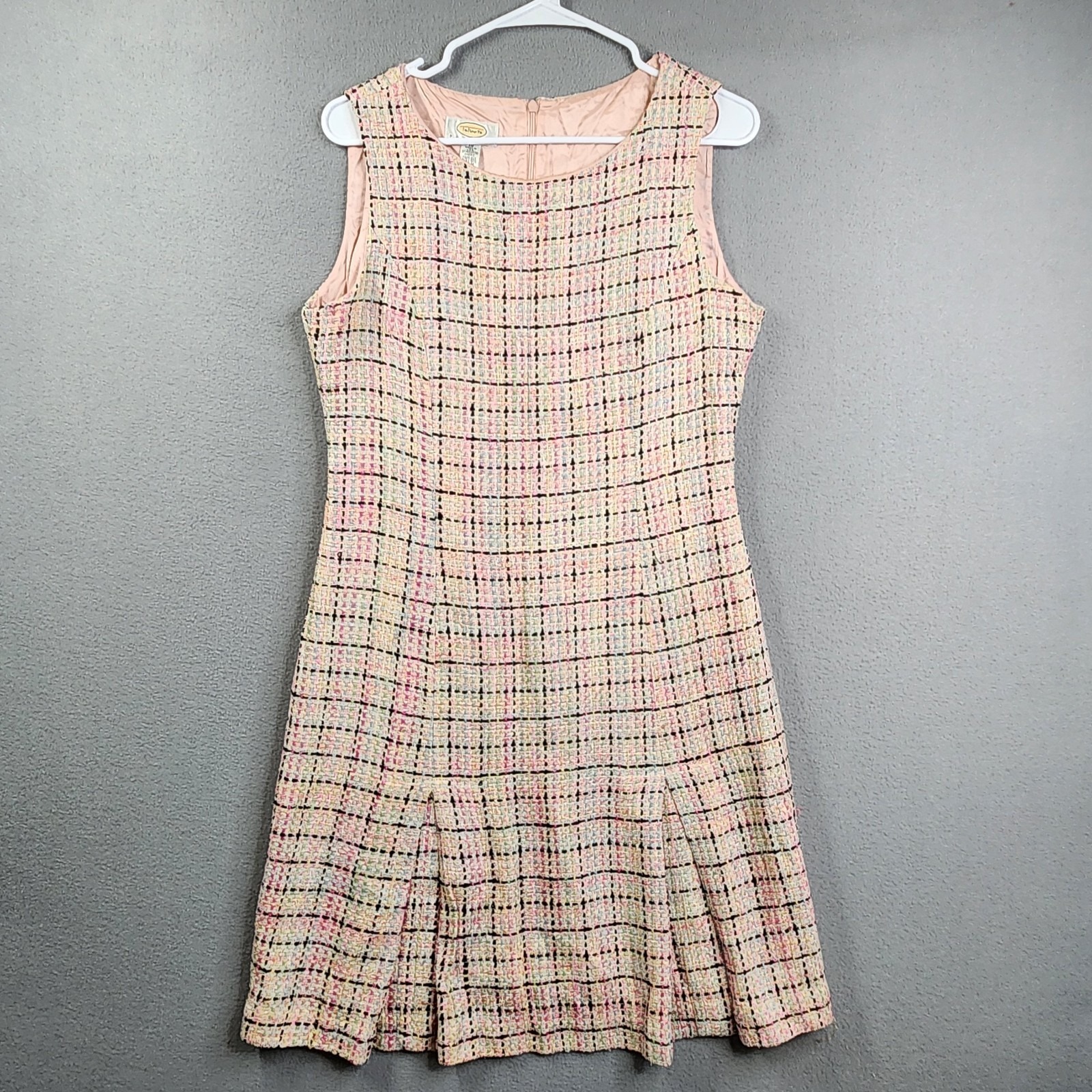 Vintage Talbots Dress Womens 10 Pink Blue Tweed Check Sleeveless Window Pane